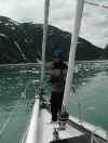 Signe conning us through the bergie bits in Tracy Arm (68K)