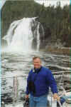 Jan & waterfall at sea level in BC (54K)